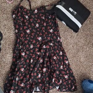 Junk Food Clothing Black Floral Dress with Red Rose Print